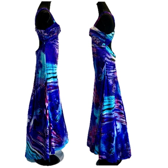 Jolie purple blue leopard animal print sweetheart mermaid open back gown dress - Picture 3 of 17